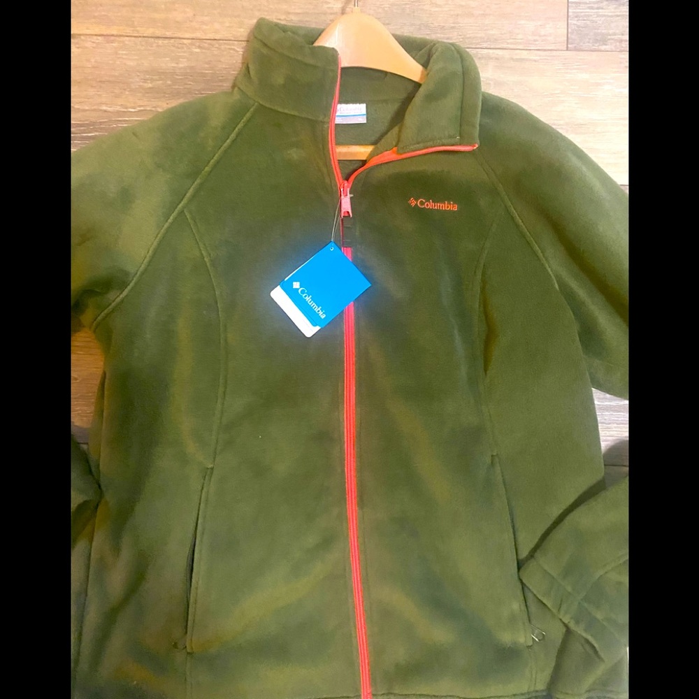 Columbia Men's Olive Green Fleece Jacket with Red Trim